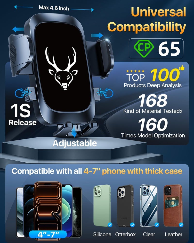 HTU 【98+LBS Strongest Suction & Military-Grade】Ultimate Car Phone Mount【Patent & Safety Cert】 Cell Phone Holder Truck Stand for Dashboard Windshield Vent for iPhone 17 Pro Max 16 15 Samsung,Graphite Black - Image 4